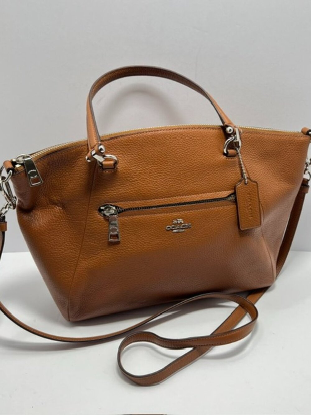 Coach Prairie Pebbled Leather Convertible Satchel in Saddle Colorway (34340) EUC